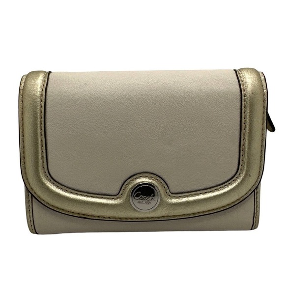 COACH Gold and off white Trifold Wallet - Picture 1 of 12